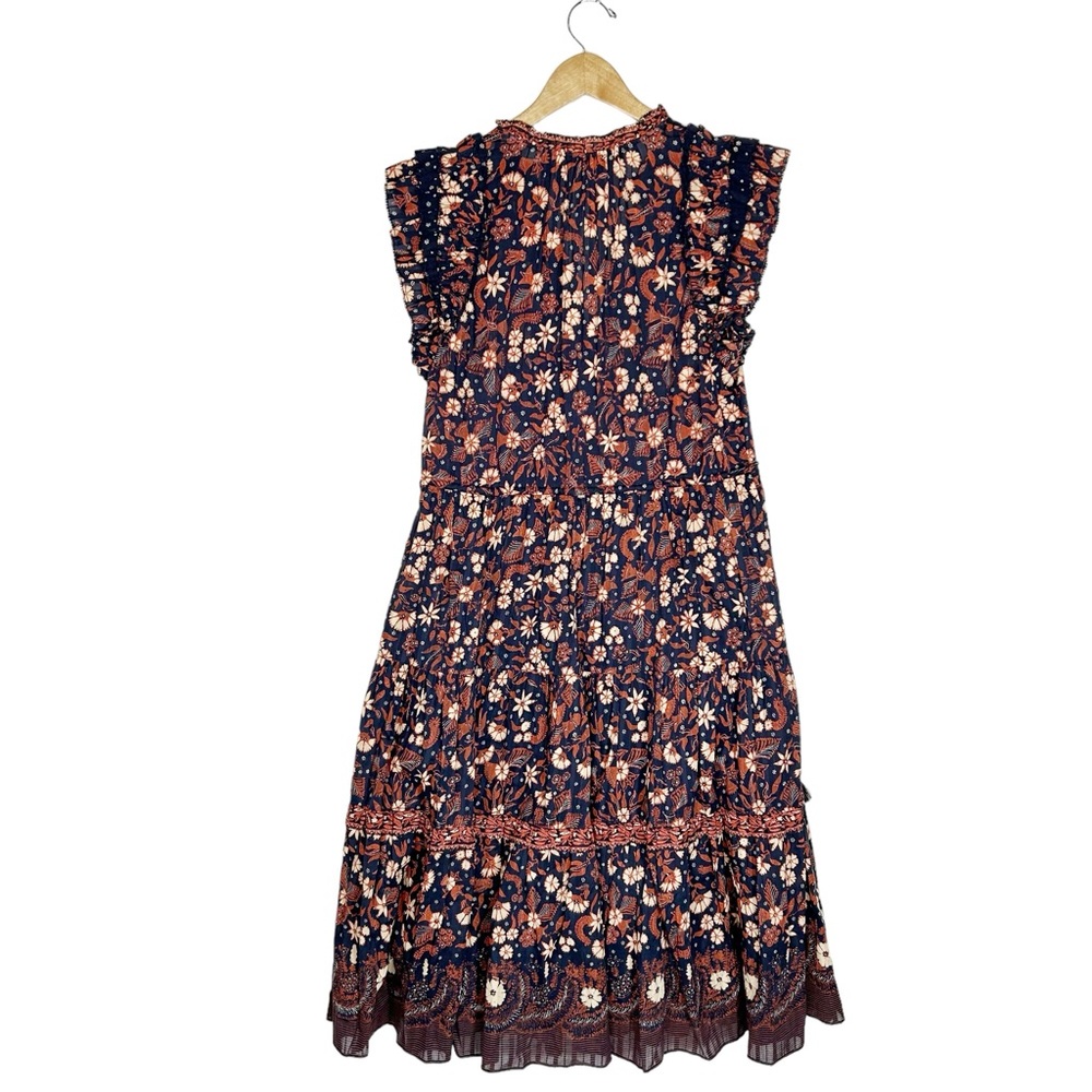 ULLA JOHNSON Linnea Ruffled Cotton Floral Midi Dress in Midnight SOLD - Picture 5 of 7